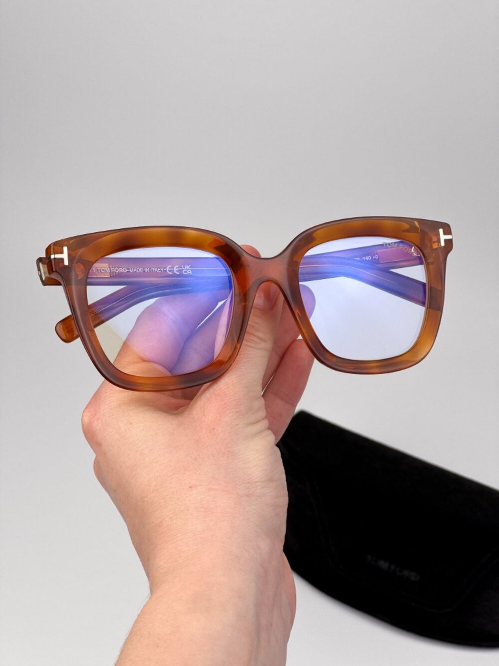 Tom Ford Women’s Eyeglasses Blonde Havana Square FT5880-B 053 Blue Light Block